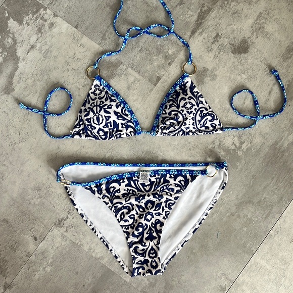 Old Navy Swim Blue Floral Bikini With Gold Hardware Poshmark